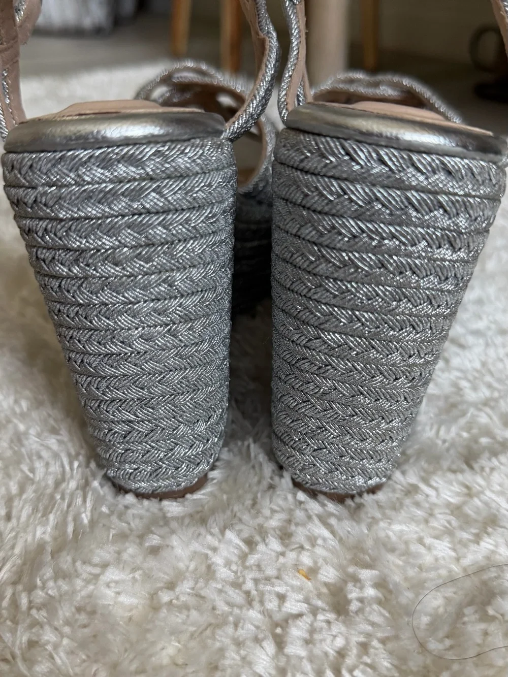 Metallic Silver Braided Platform Sandals for Women